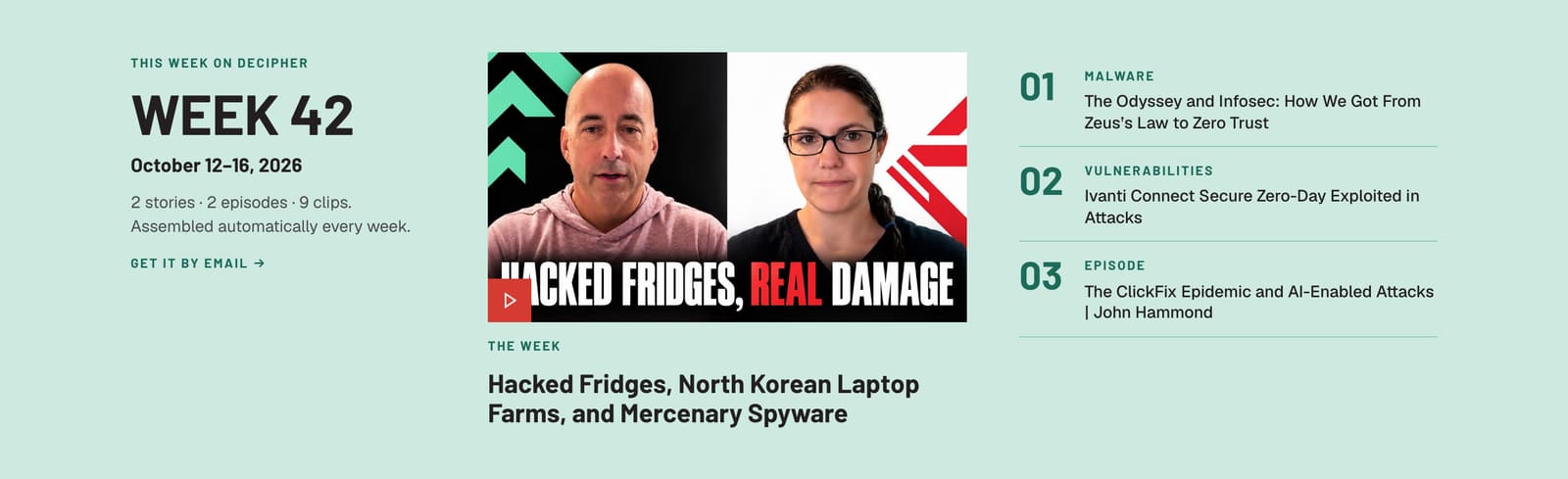 This Week on Decipher: the week number, the week’s episode and its top stories