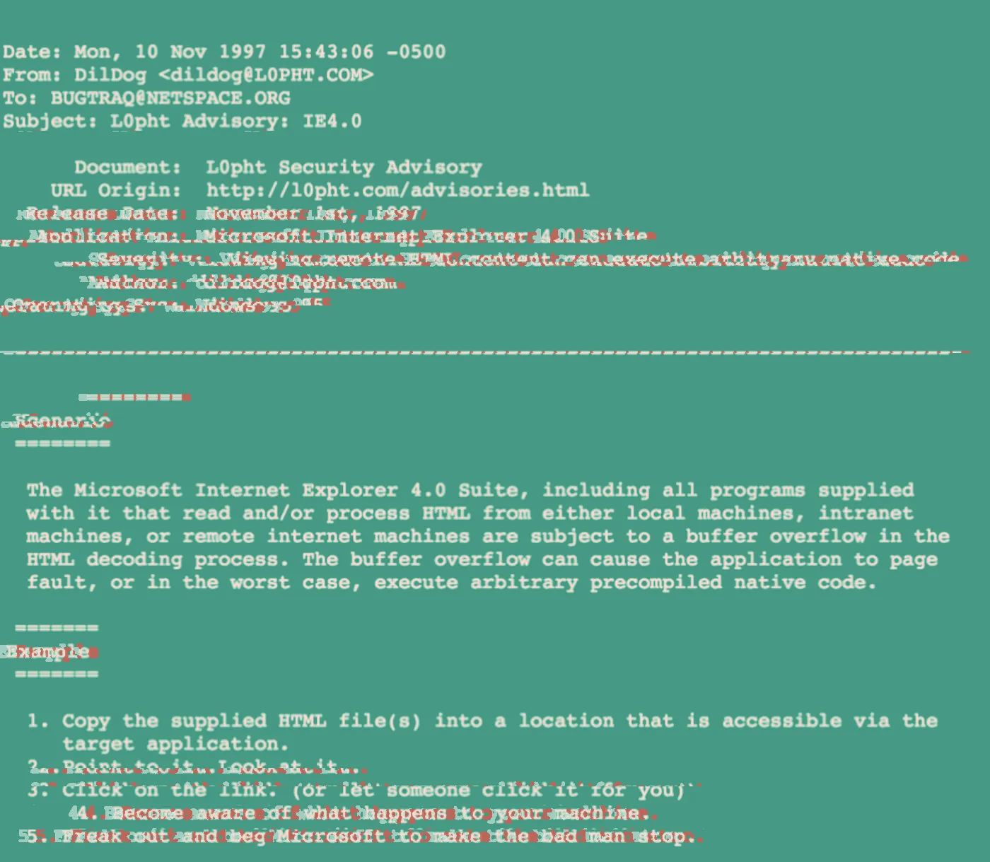 A security advisory for a buffer overflow in Internet Explorer