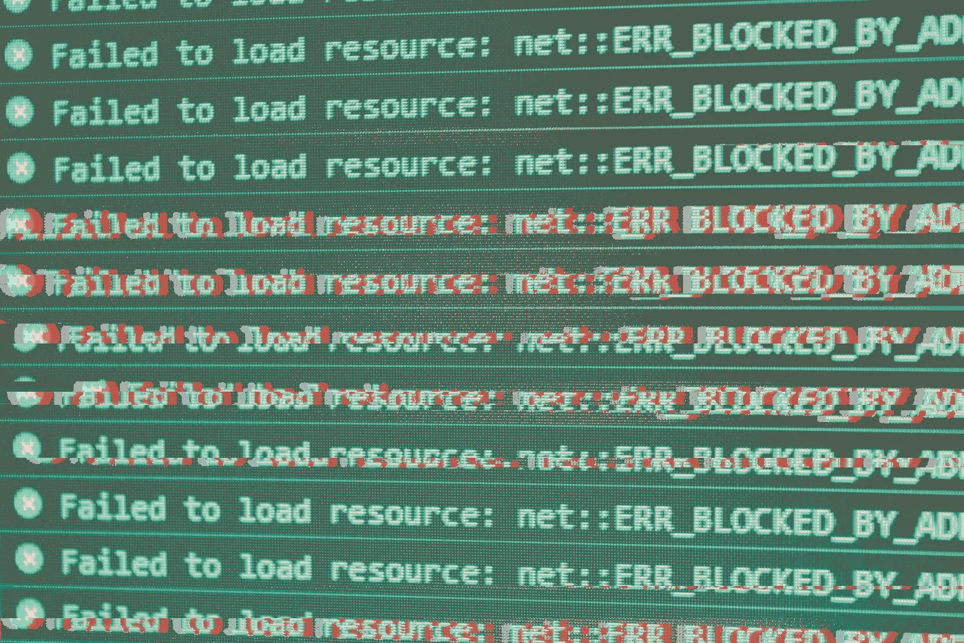Screen filled with red Failed to load resource error messages