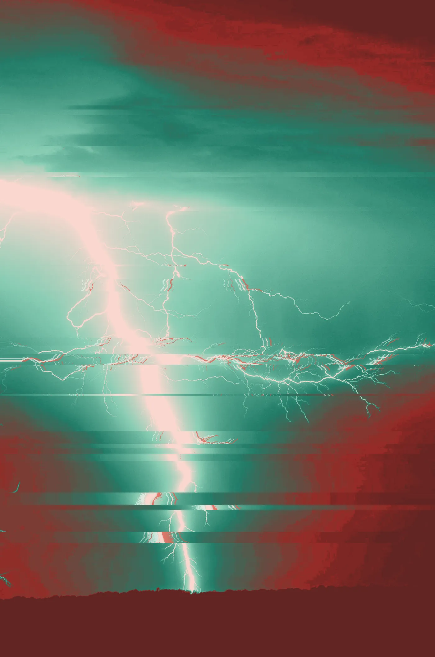 Bright lightning bolt branching across a dark blue night sky