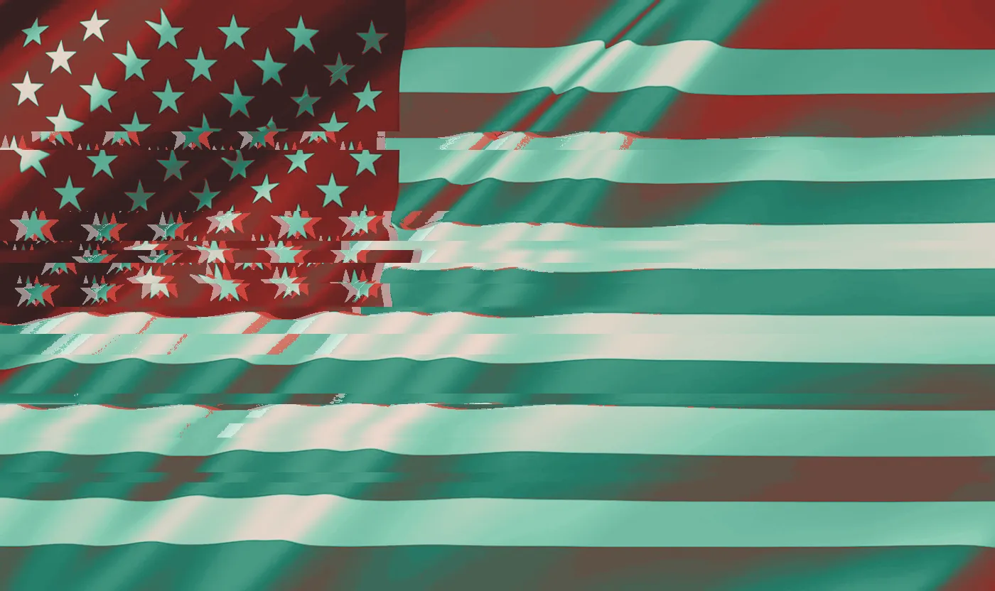 US flag rippling across the frame