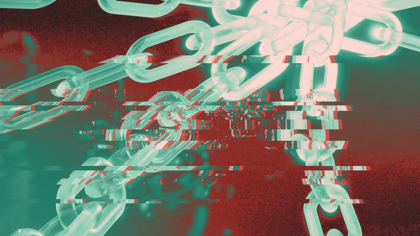 Translucent glowing chains converging against a dark teal background