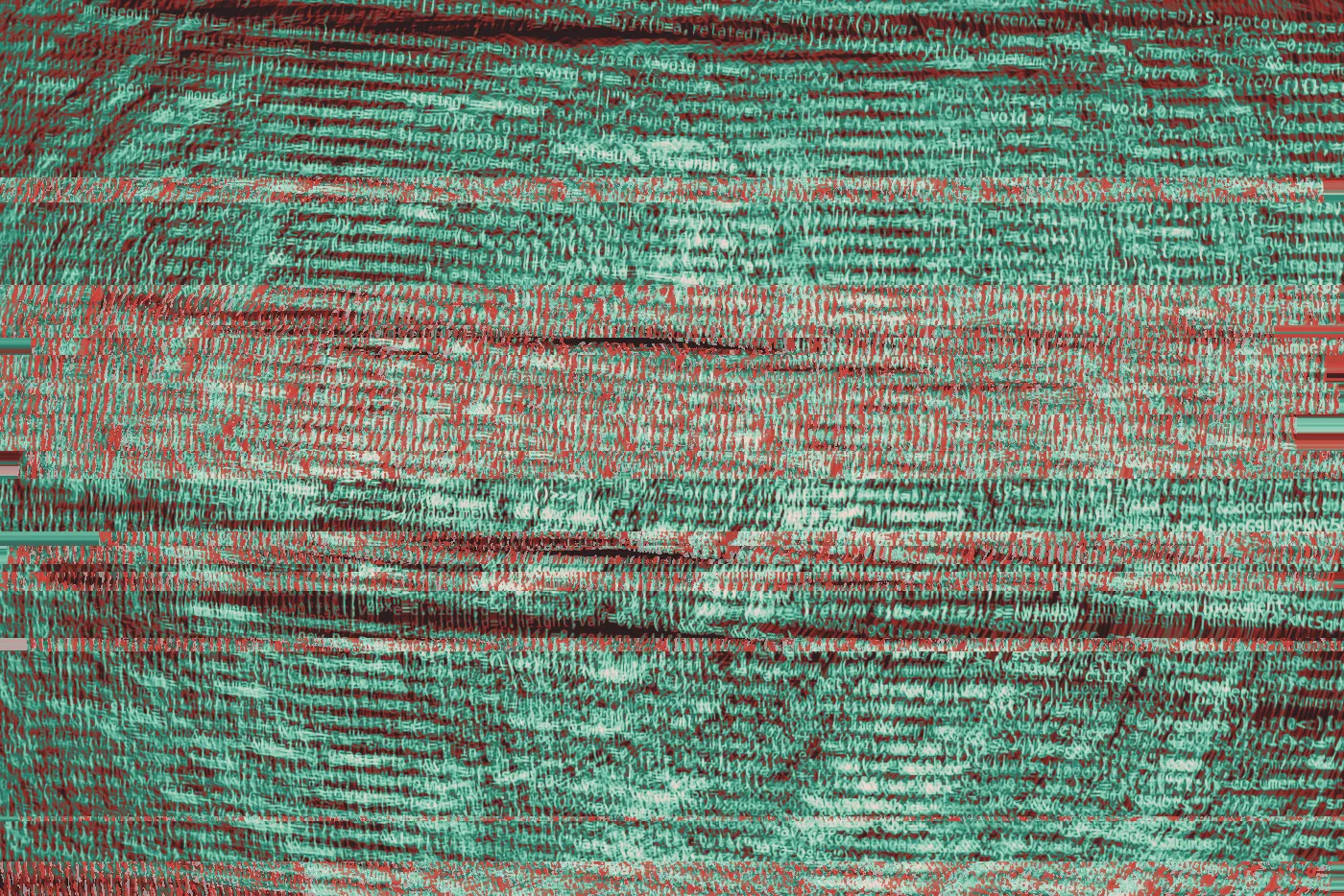 Blurred, warped lines of colourful source code on a screen in purple and blue