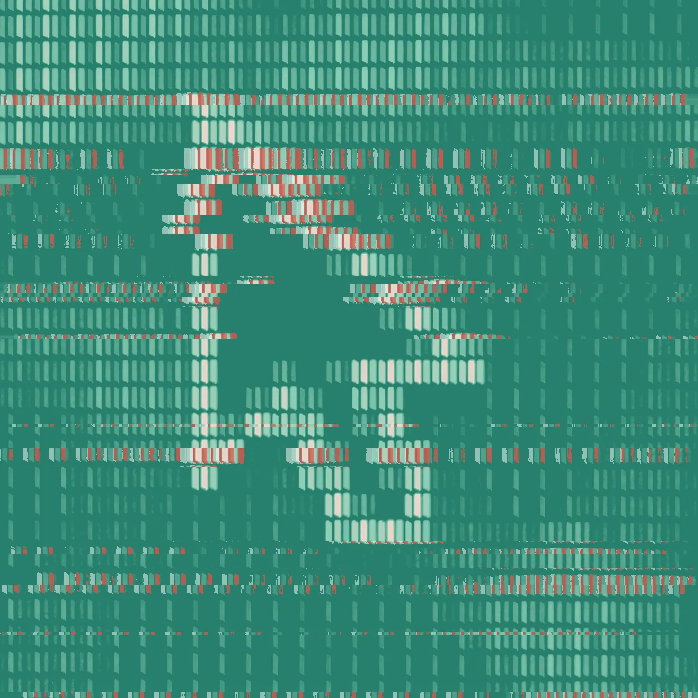 Close-up of a mouse pointer arrow made of red, green and blue screen pixels